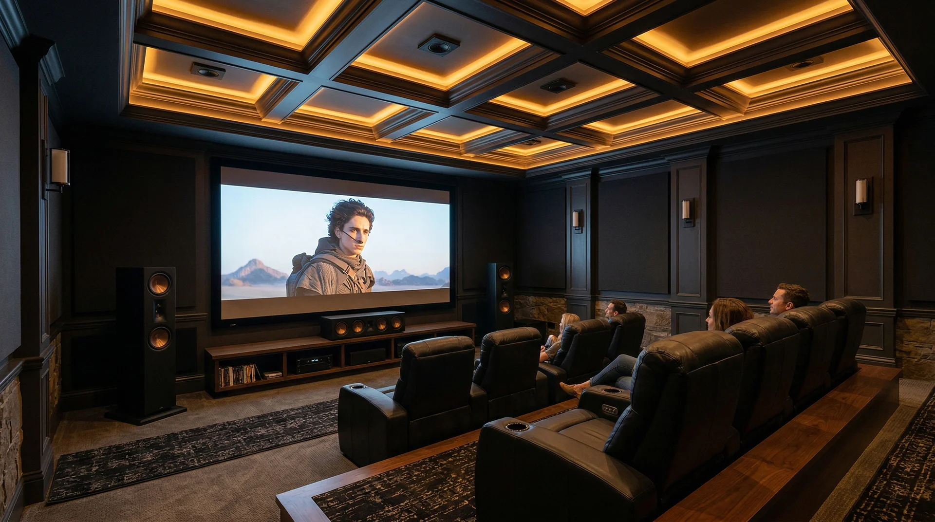 Dolby Atmos home theater in Scottsdale with tower speakers and ceiling height channels