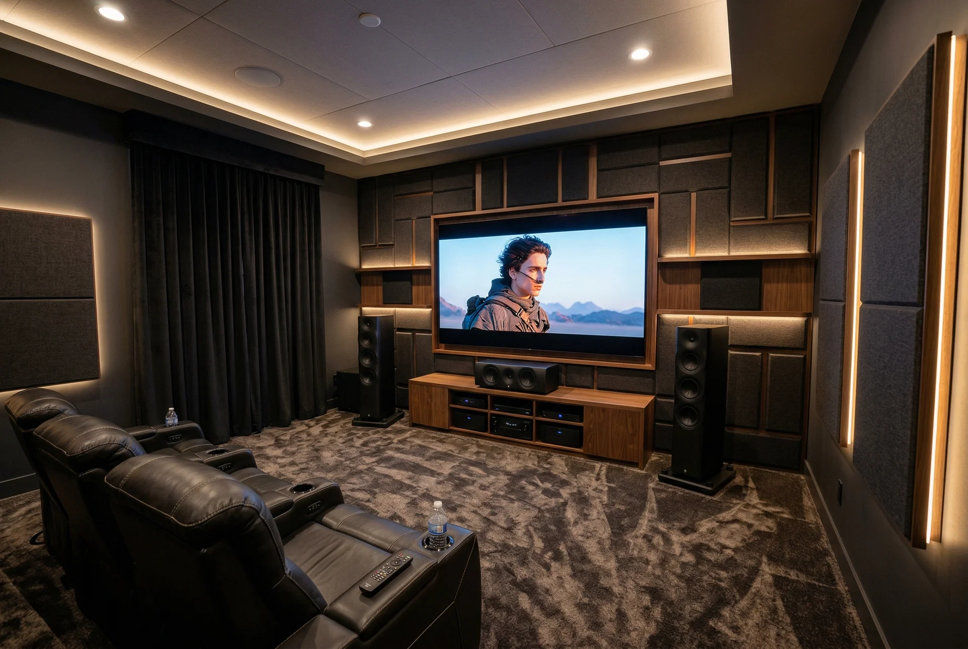 Completed home theater renovation in Scottsdale with new speakers display and acoustic treatment
