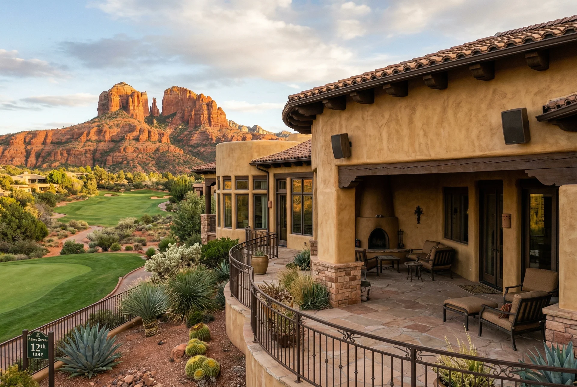 Golf course community home with on-wall speakers in Sedona Arizona
