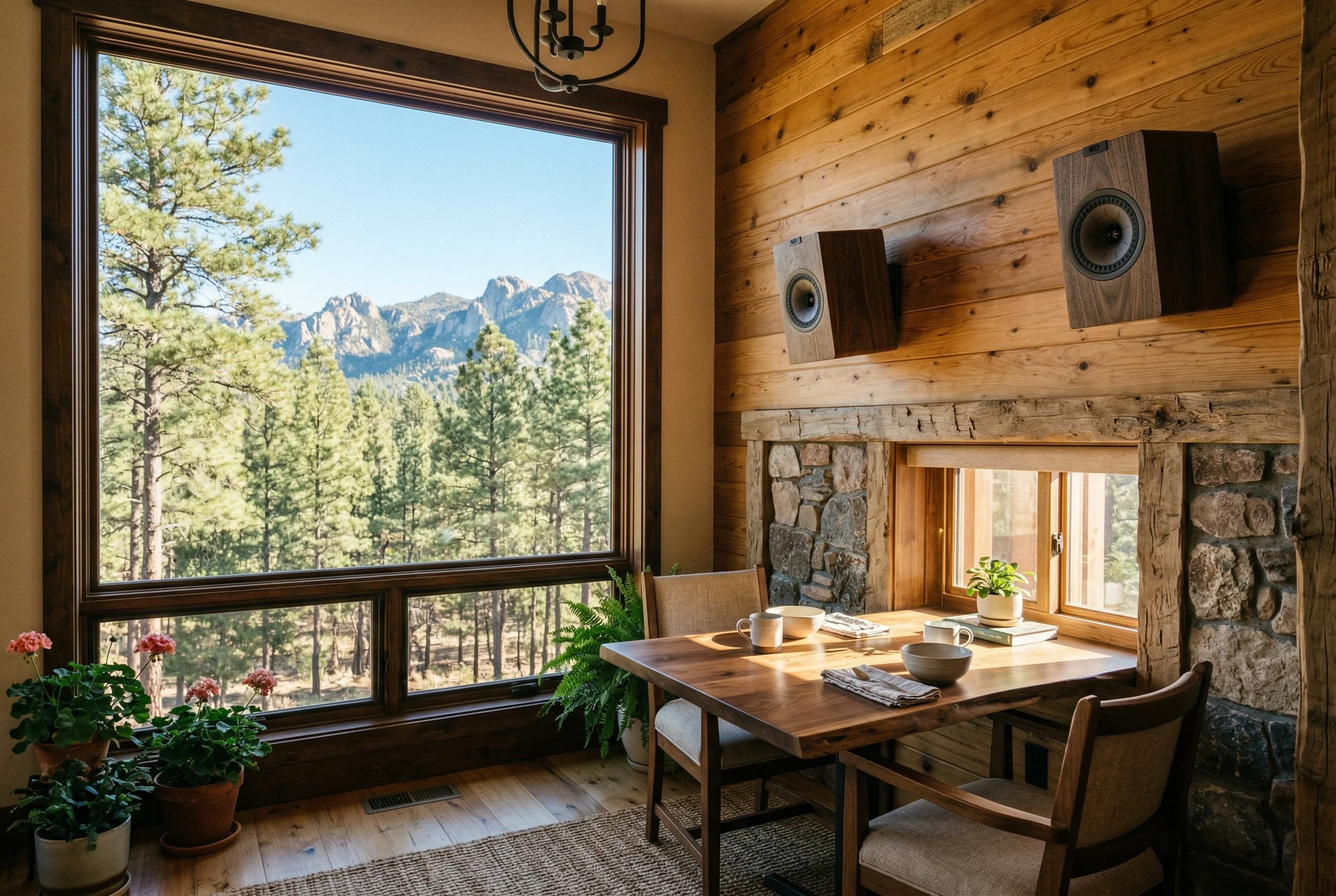 On-wall speakers in sunlit breakfast room in Prescott Arizona