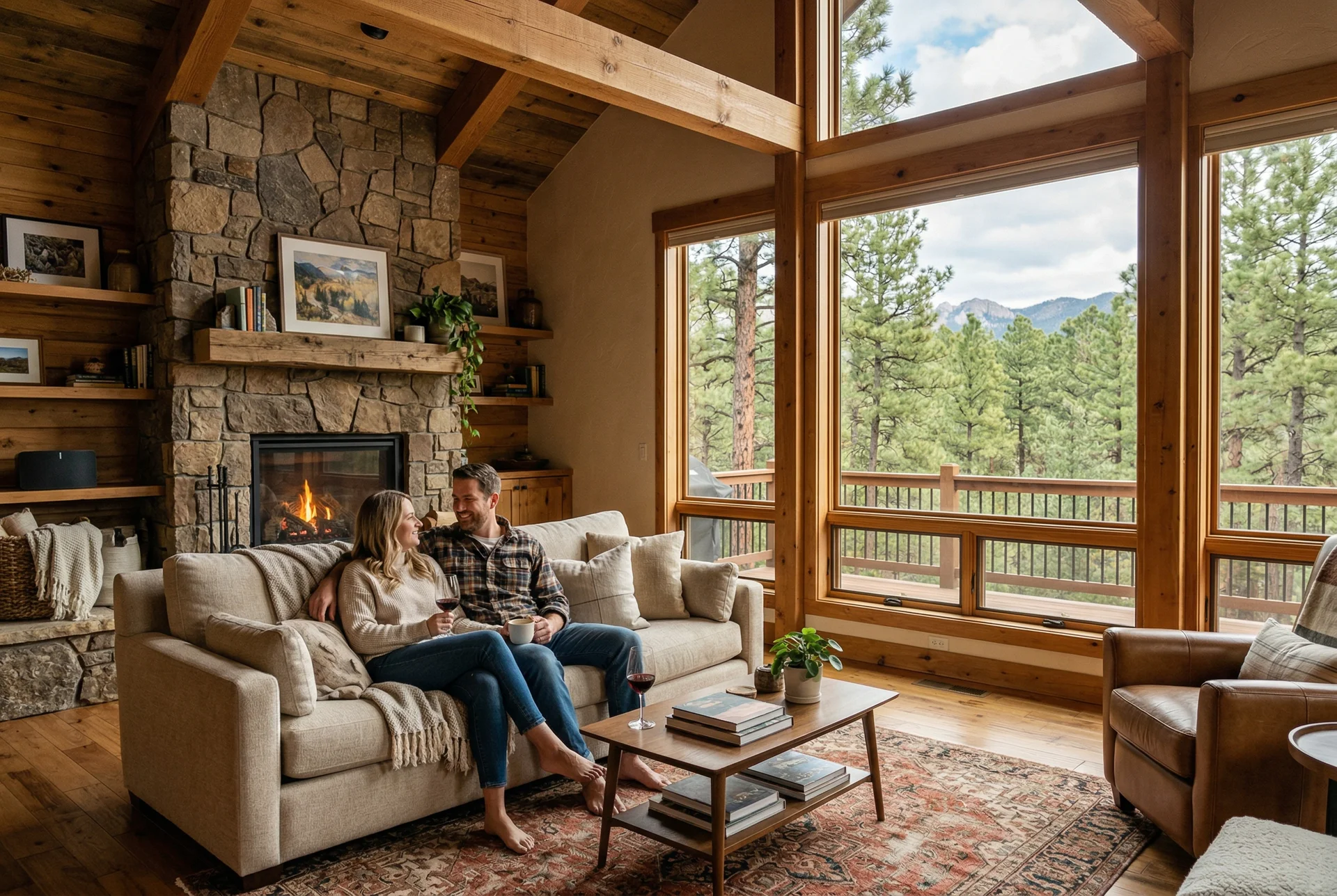 Couple relaxing in living room with background music in Prescott Arizona