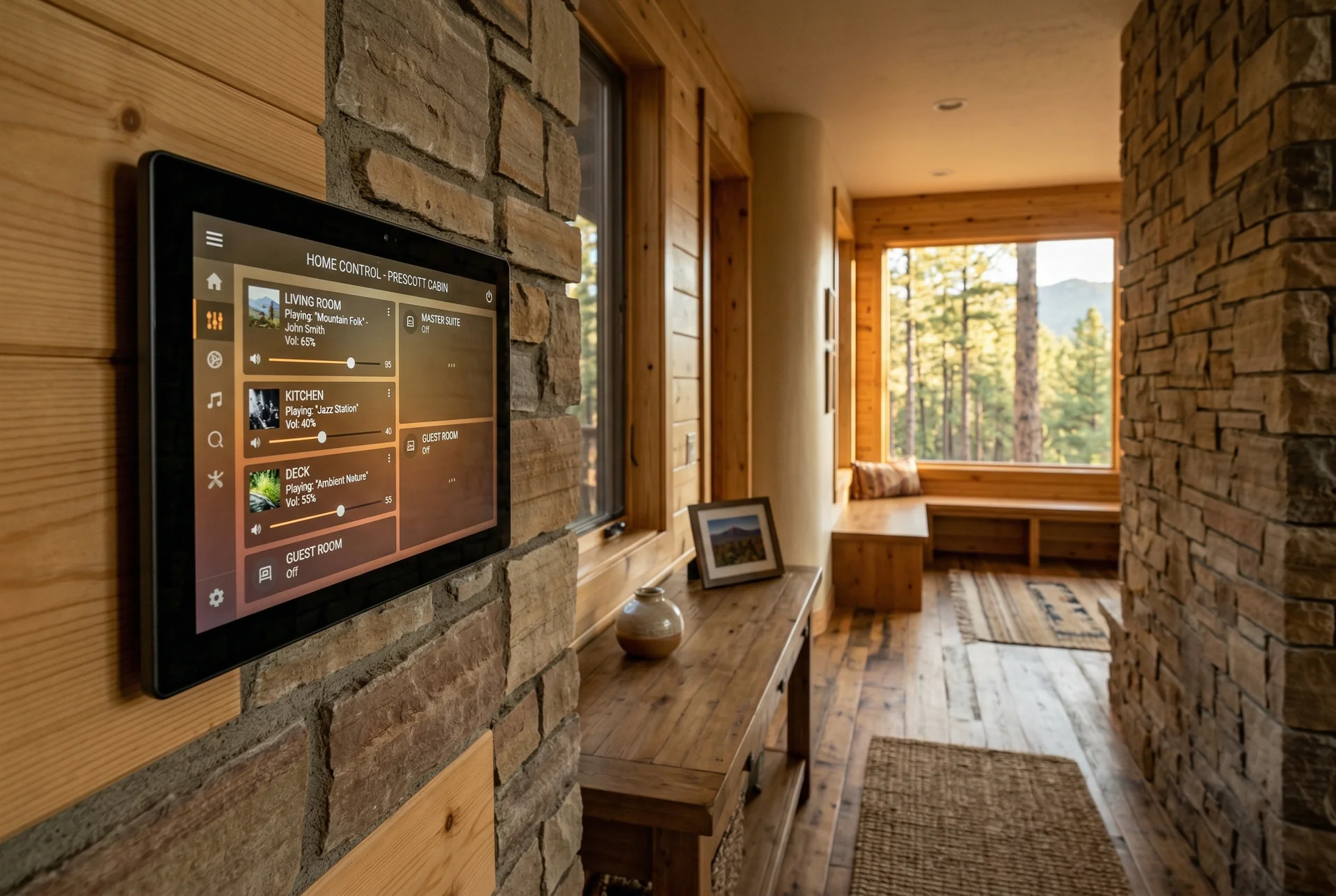Smart control panel in hallway showing audio zones in Prescott Arizona