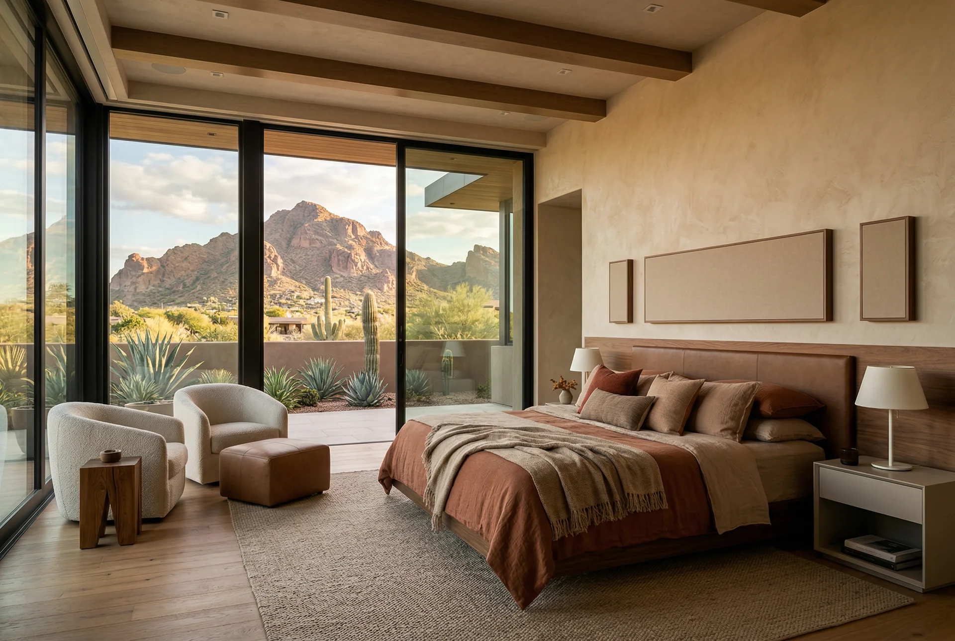 On-wall speakers in master suite bedroom in Paradise Valley Arizona